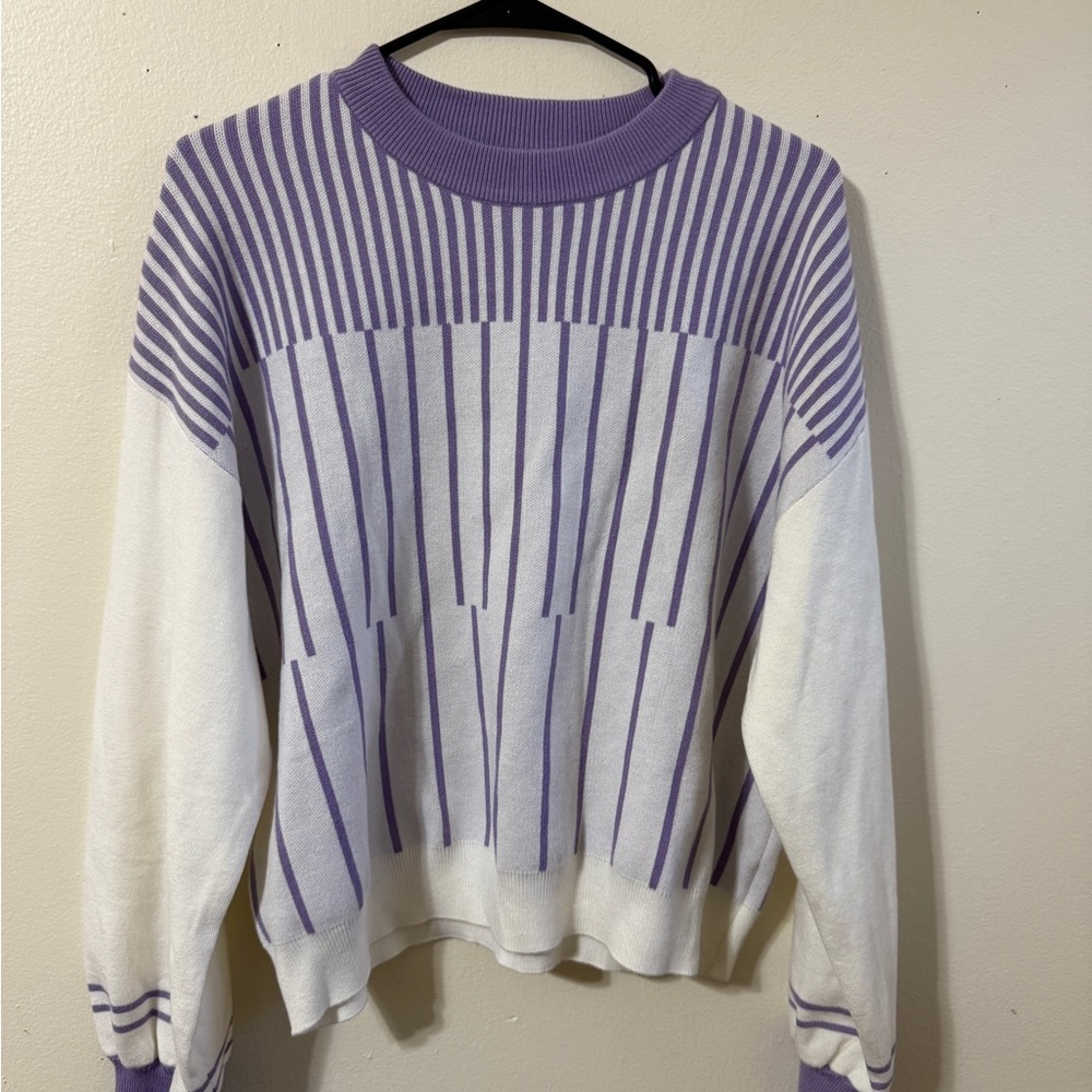Purple and White Striped Women's Sweater